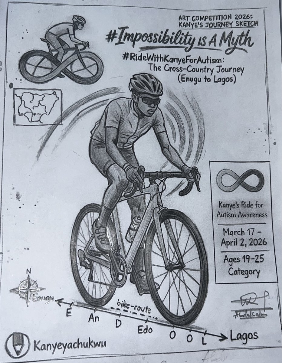 Abdulsalam's pencil drawing of Kanye, titled Impossibility Is A Myth.