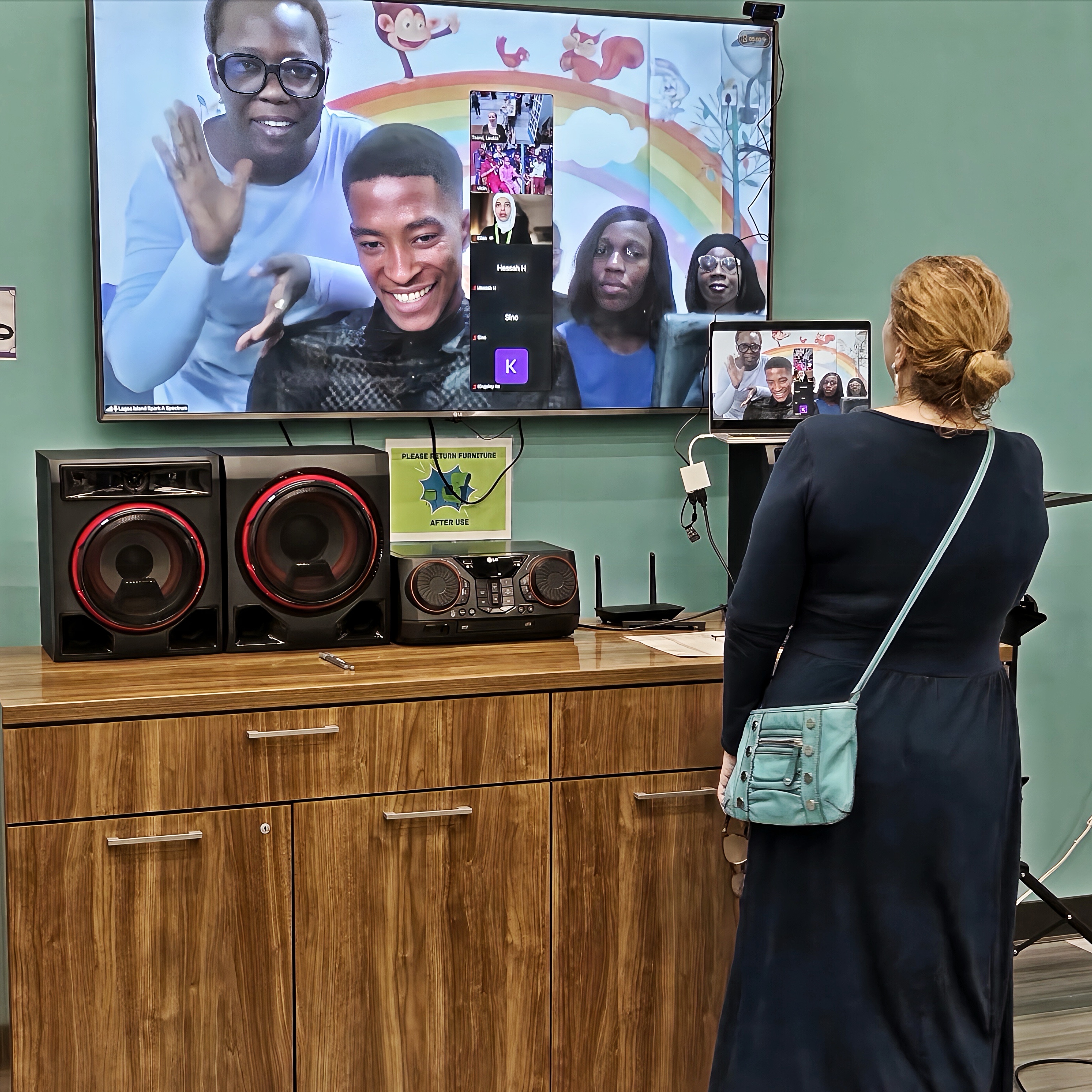 Loukia Tsami watching the global broadcast